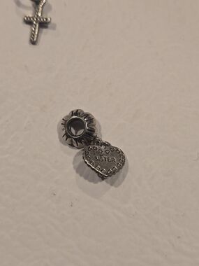 Pandora Silver 'Sister' Heart Dangle Charm